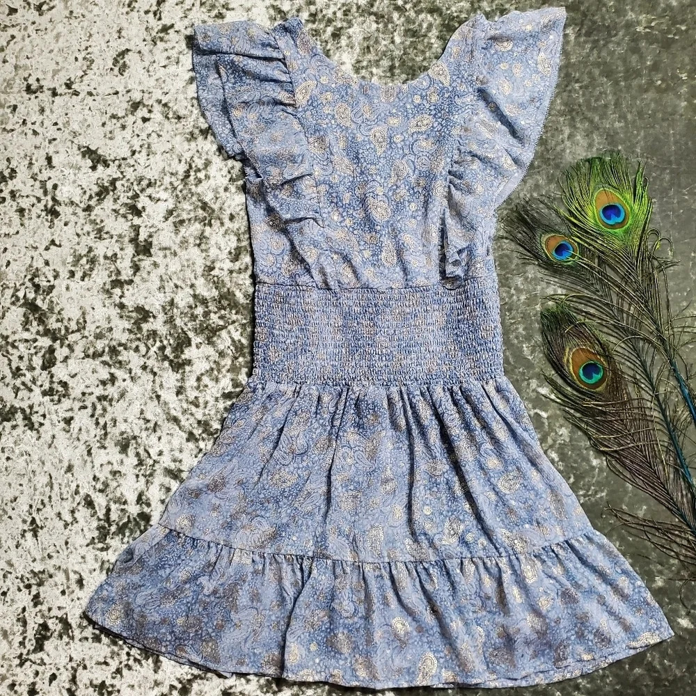 Michael Kors Blue Paisley Print Tiered‎ Dress